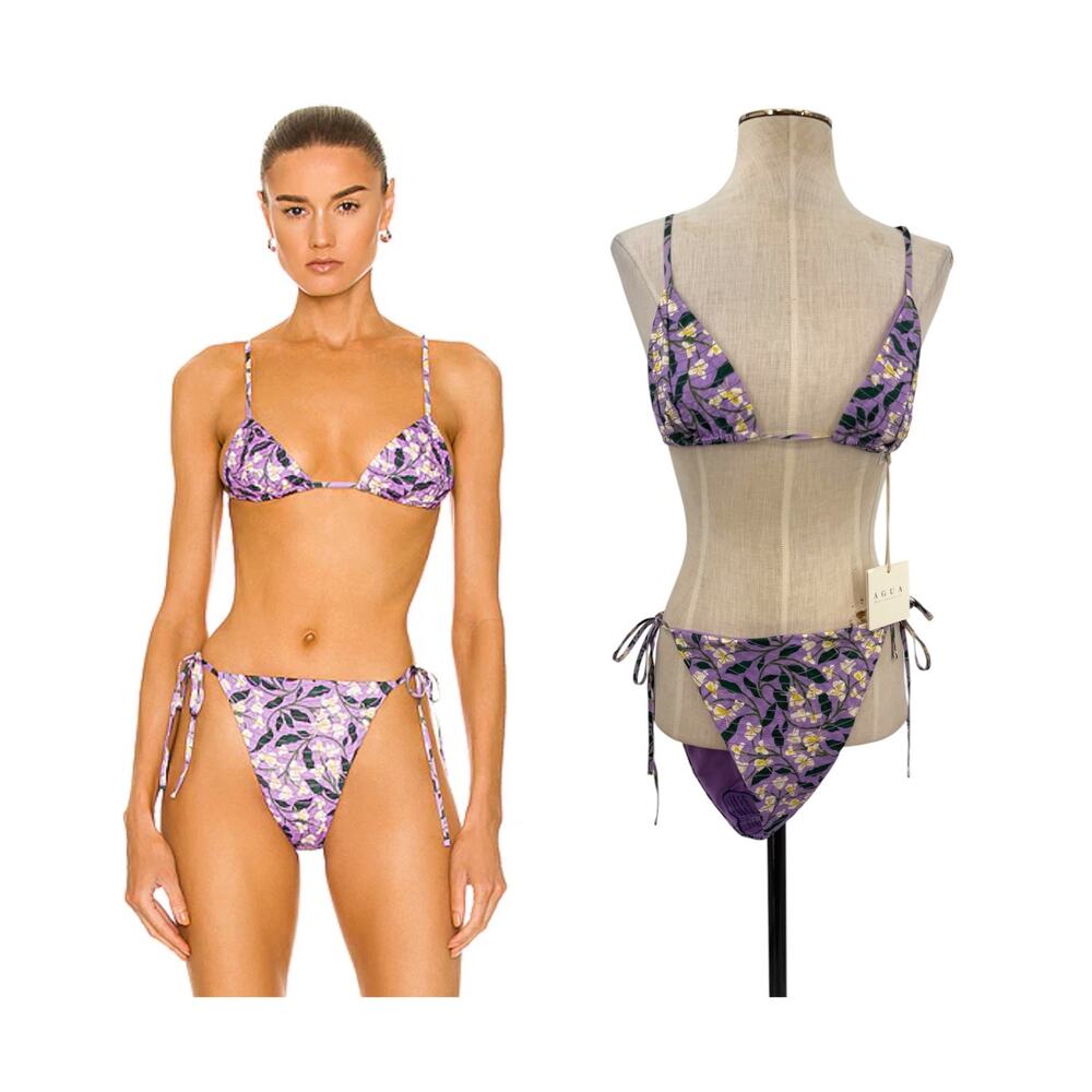 Agua by Agua Bendita Dos Gardenias Lila Floral Bikini Set Purple NWT Size Large